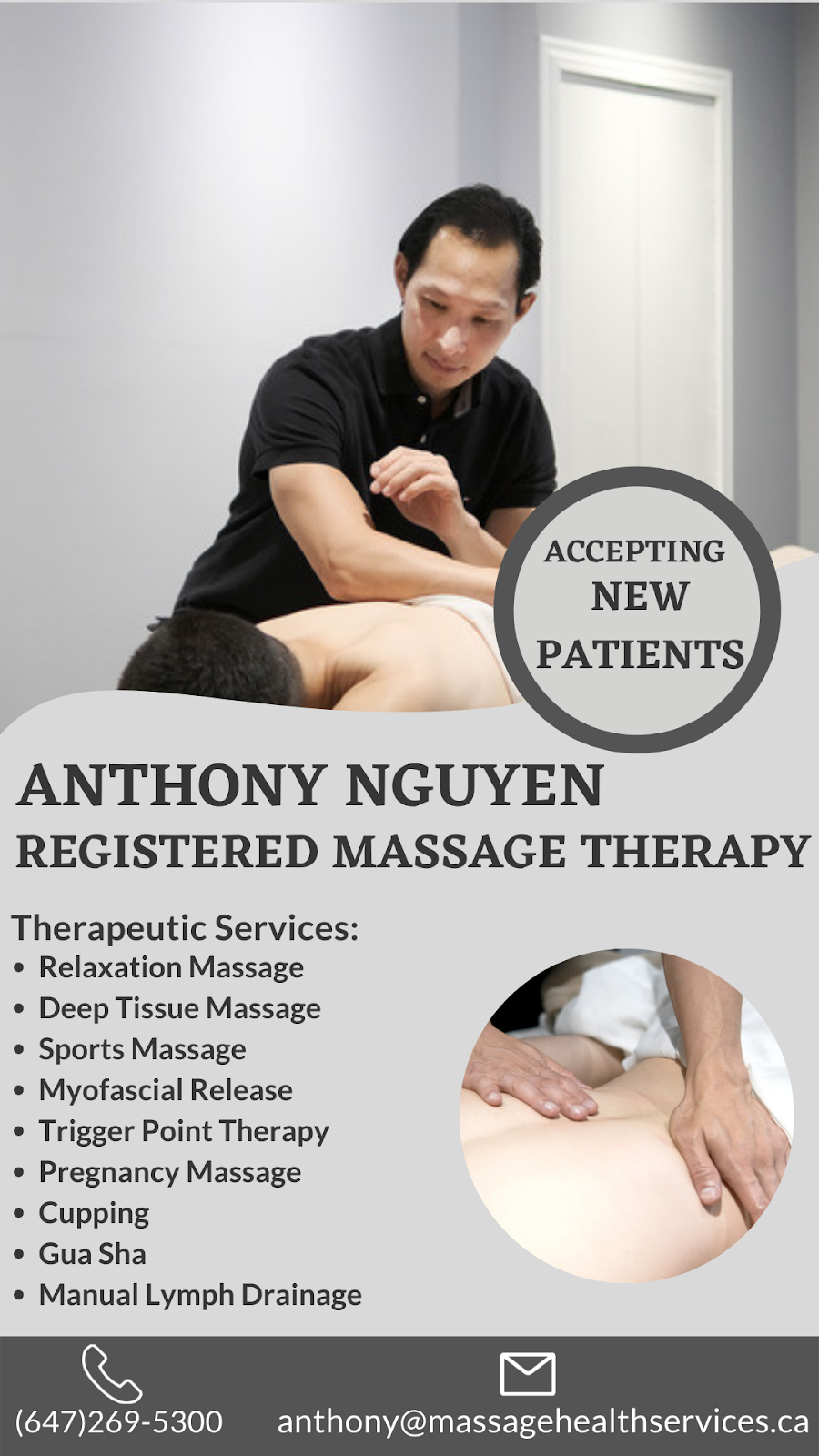 Anthony Nguyen, RMT (Registered Massage Therapist) | 4489 Willick Rd, Niagara Falls, ON L2G 0Y3, Canada | Phone: (647) 269-5300