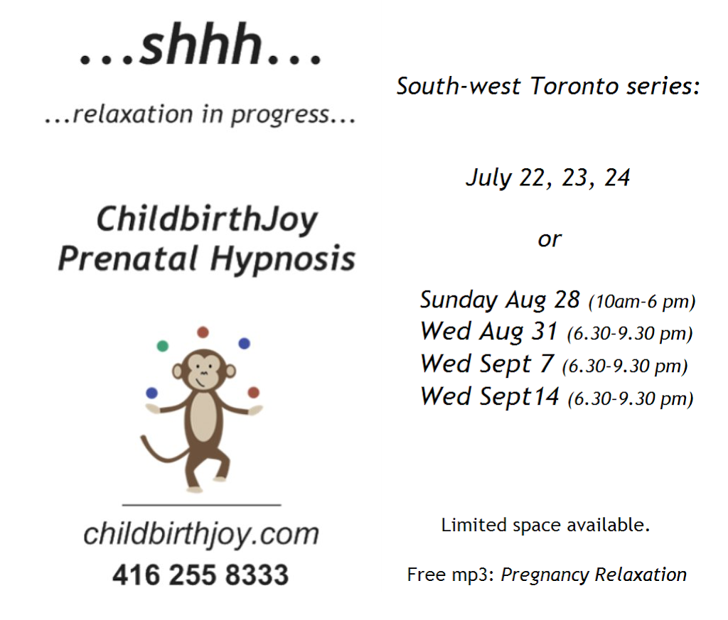 ChildbirthJoy Hypnosis | Home Office, 23 Stonegate Rd, Toronto, ON M8Y 1V7, Canada | Phone: (416) 255-8333
