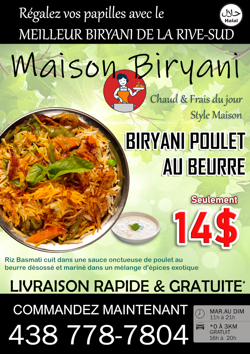 Maison Biryani | 5232 Rue Belmont, Saint-Hubert, QC J3Y 2X7, Canada | Phone: (438) 778-7804