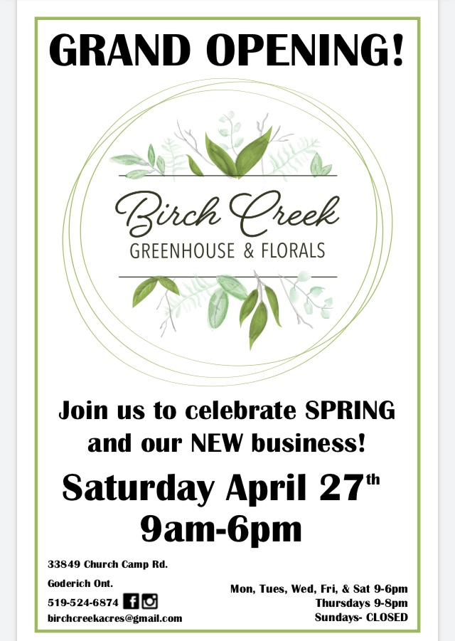 Birch Creek Greenhouse & Florals | 33849 Church Camp Rd, Goderich, ON N7A 3Y3, Canada | Phone: (519) 524-6874