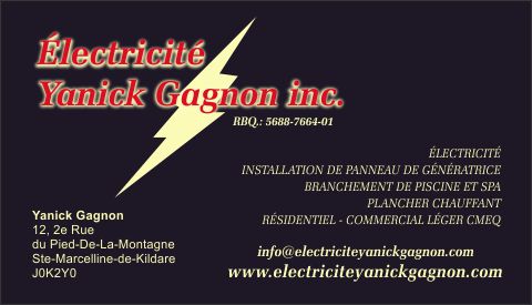 Électricité Yanick Gagnon inc. | 12 2E Rue Du Pied-de-la-Montagne, Sainte-Marcelline-de-Kildare, QC J0K 2Y0, Canada | Phone: (450) 883-0006