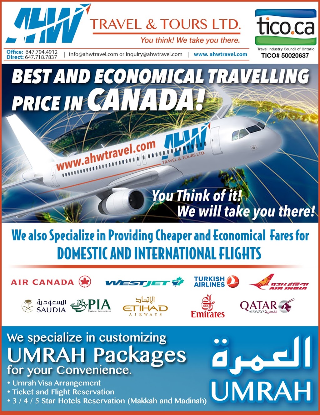 AHW Travel & Tours Ltd. | 11 Lahore Crescent, Markham, ON L3P 0A5, Canada | Phone: (647) 794-4912