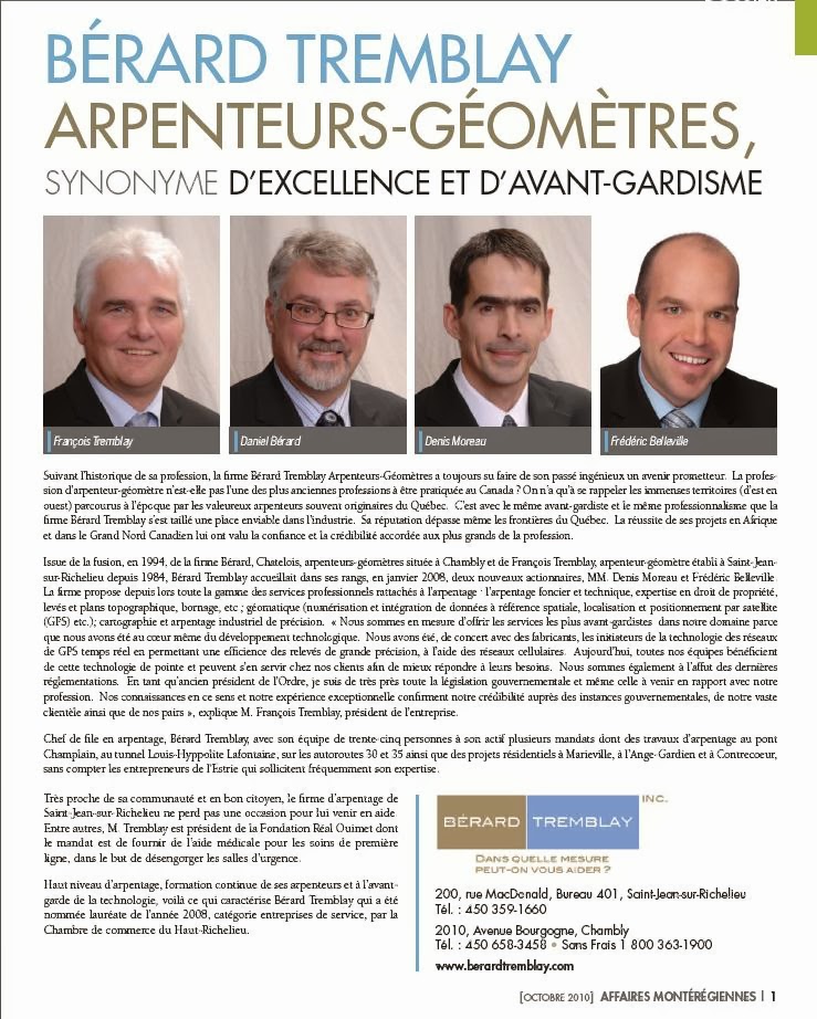 Bérard Tremblay Inc. Land Surveyors | 2010 Avenue Bourgogne, Chambly, QC J3L 1Z6, Canada | Phone: (450) 658-3458