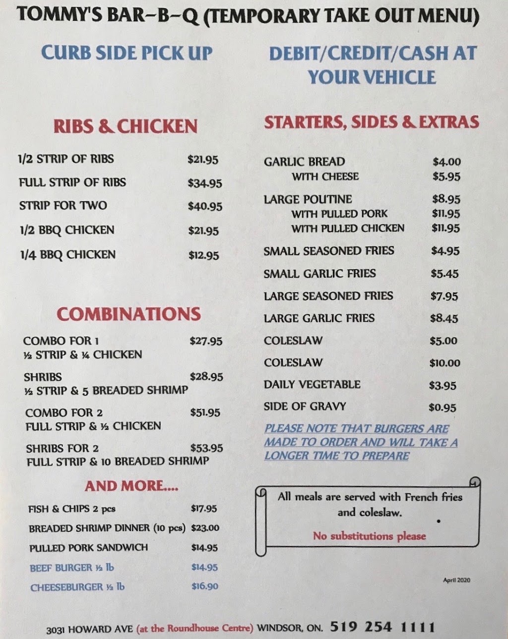 Tommys Bar-B-Q | 3031 Howard Ave, Windsor, ON N8X 3Y9, Canada | Phone: (519) 254-1111