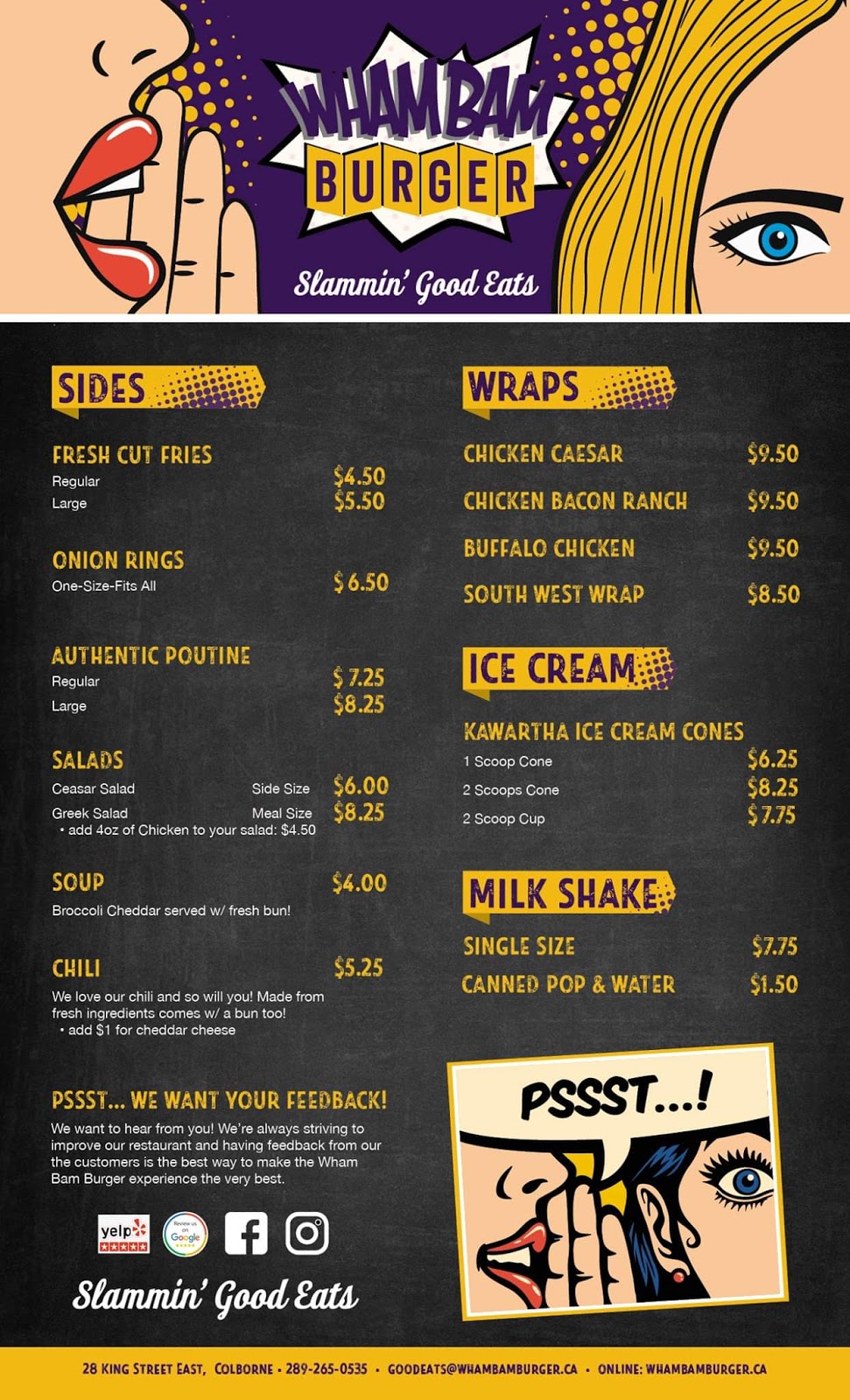 Wham Bam Burger | 30 King St E, Colborne, ON K0K 1S0, Canada | Phone: (289) 265-0535