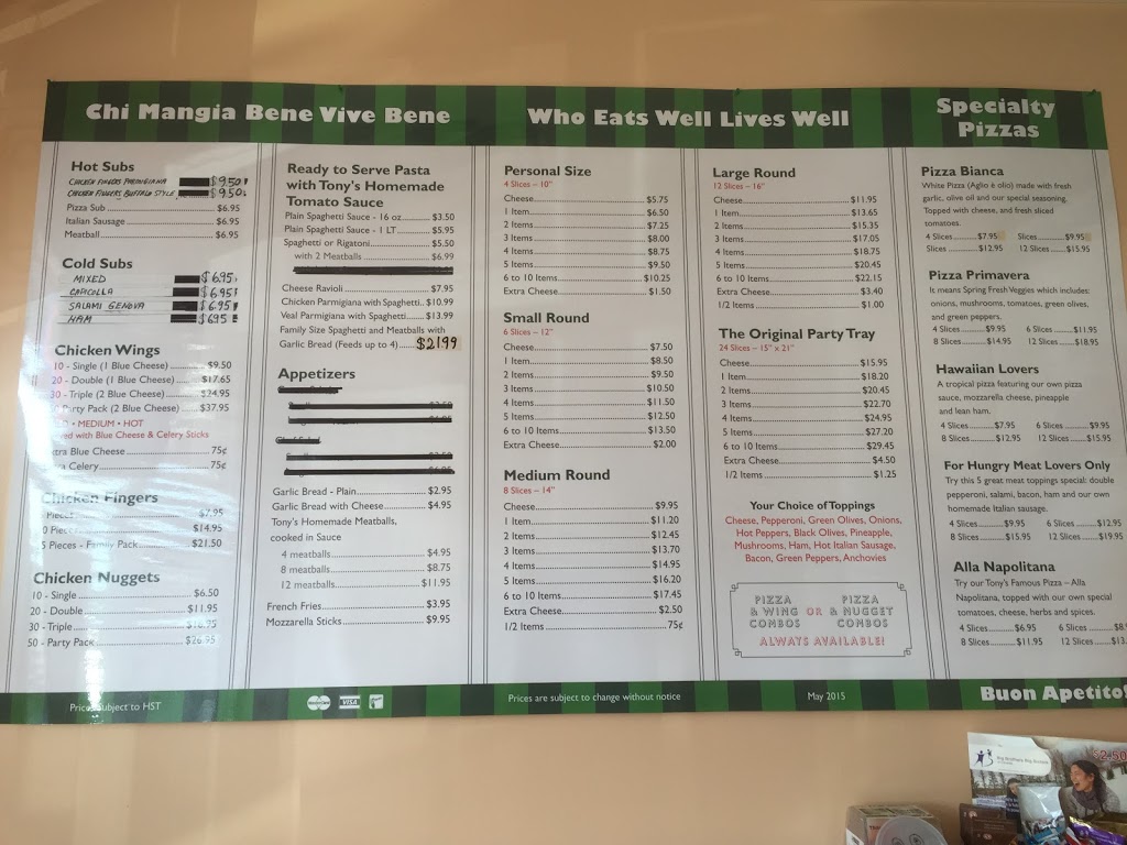Tonys Pizza Wings and More | 1267 Garrison Rd #2, Fort Erie, ON L2A 1P2, Canada | Phone: (905) 871-2378