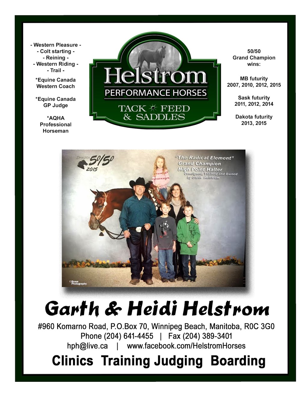 Helstrom Performance Horses | 960 Komarno Rd, Winnipeg Beach, MB R0C 3G0, Canada | Phone: (204) 389-3401