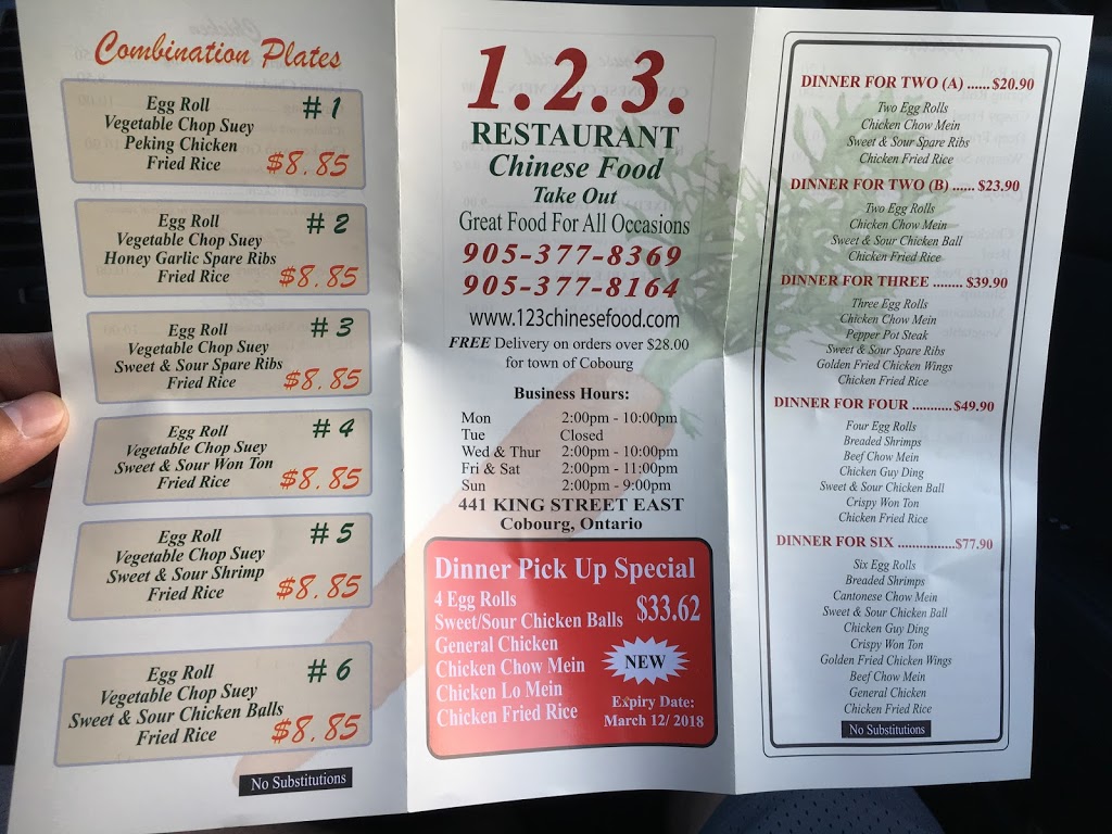 1-2-3 Chinese | 441 King Street East (East of Brook St North), Cobourg, ON K9A 1M5, Canada | Phone: (905) 377-8369