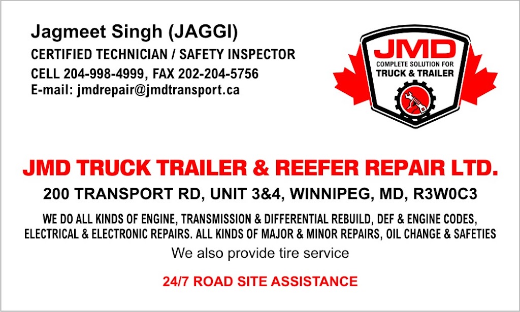 JMD TRUCK TRAILER & REEFER REPAIR LTD. | 200 Transport Rd Unit 3, Winnipeg, MB R2C 2Z2, Canada | Phone: (204) 998-4999