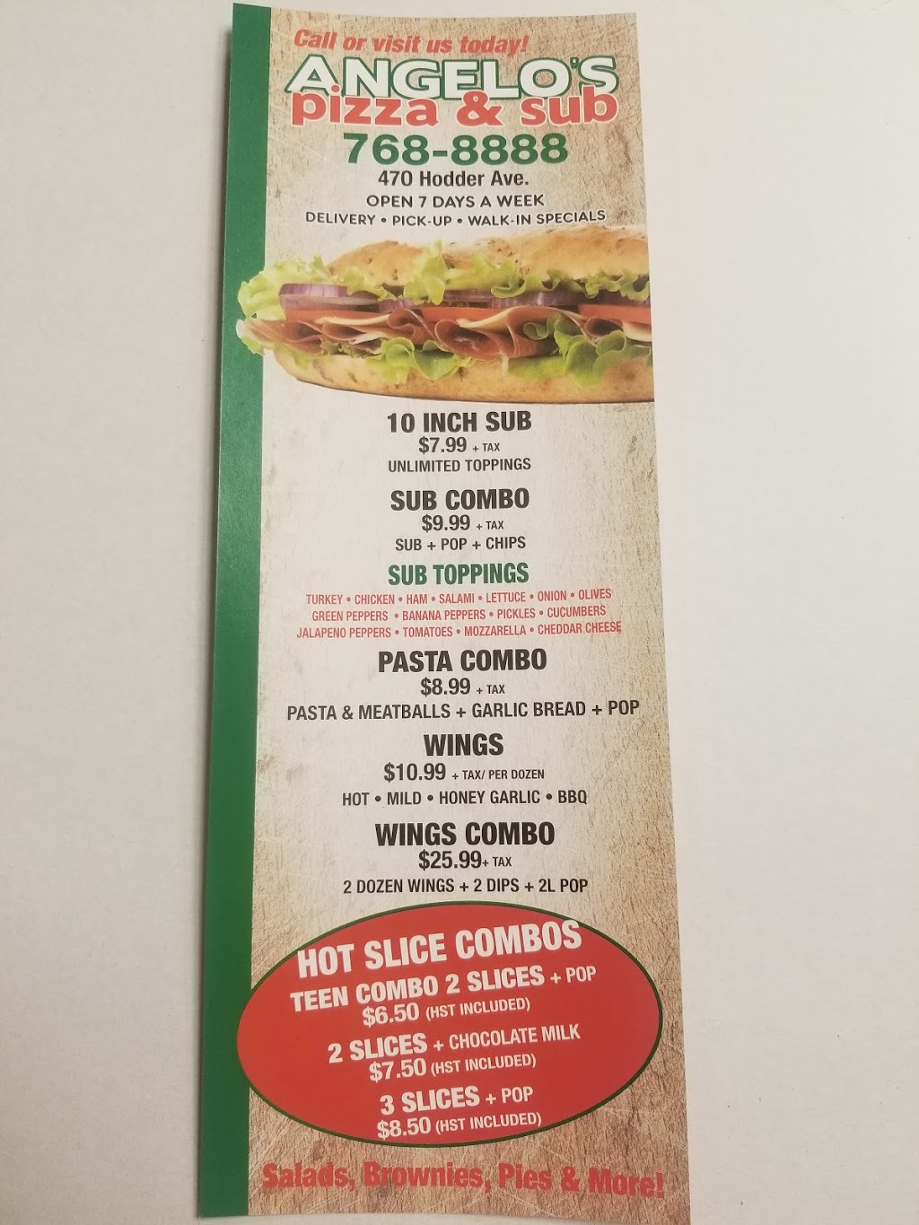 Angelos Pizza & Sub | 470 Hodder Ave, Thunder Bay, ON P7A 7X5, Canada | Phone: (807) 768-8888
