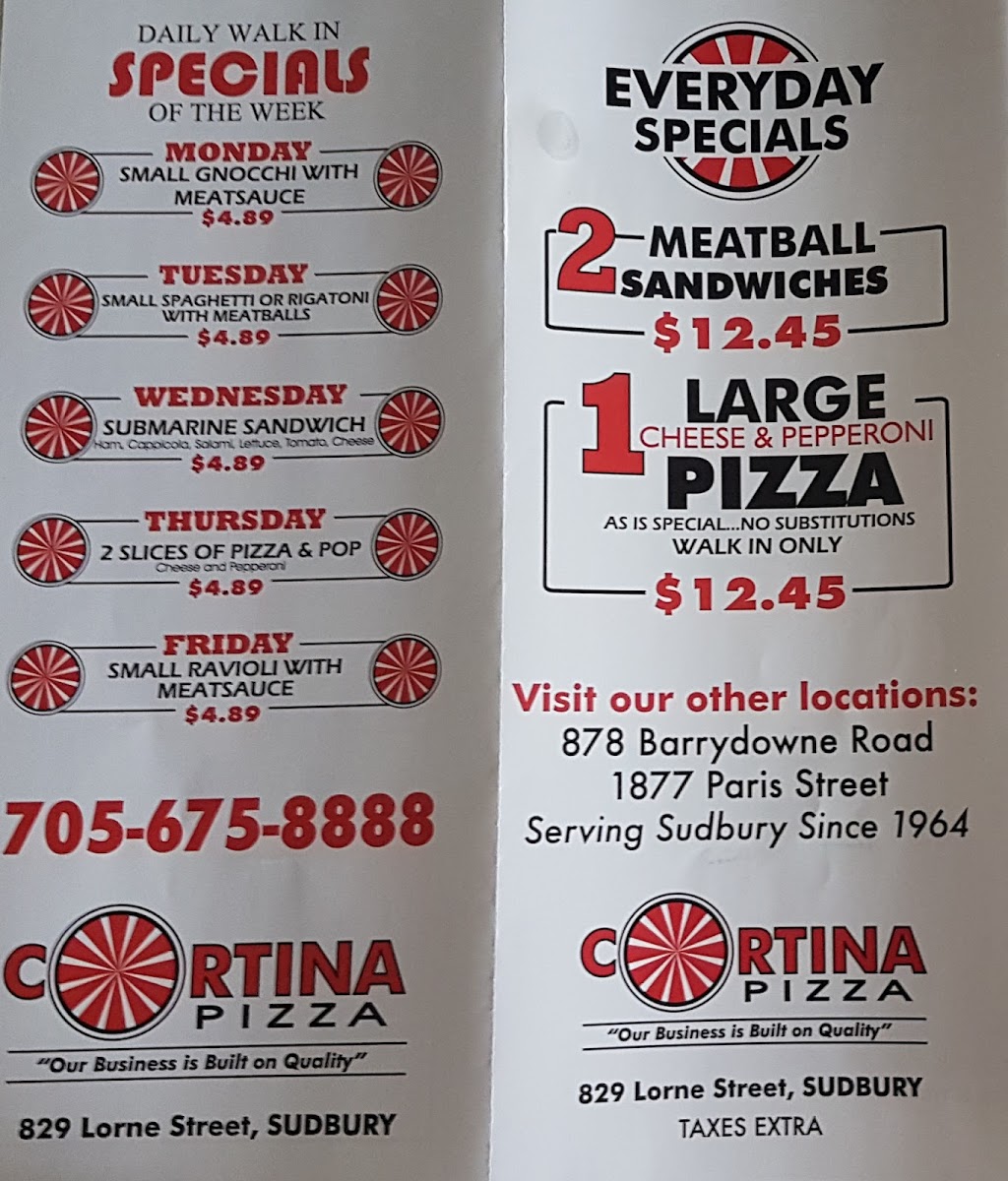 Cortina Pizza | 829 Lorne St, Greater Sudbury, ON P3C, Canada | Phone: (705) 675-8888