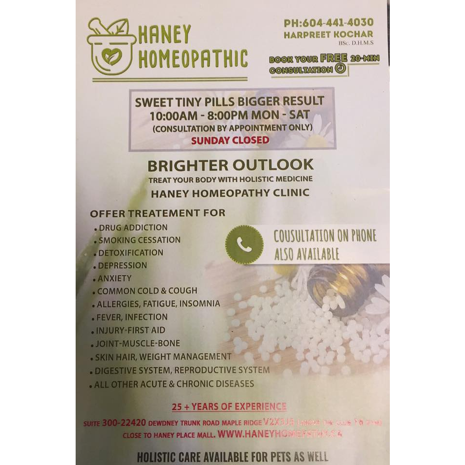 Haney Homeopathy Clinic | 23964 107 Ave, Maple Ridge, BC V2W 0B3, Canada | Phone: (604) 441-4030