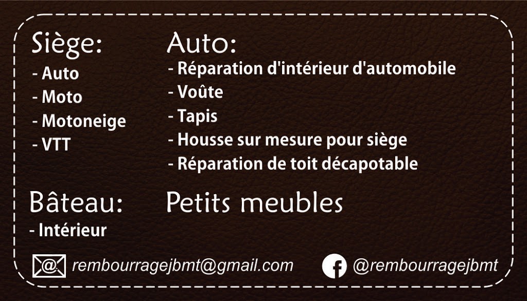 Rembourrage JBMT inc. | 700 Boulevard Industriel Local 9, Saint-Eustache, QC J7R 5V3, Canada | Phone: (514) 770-6562