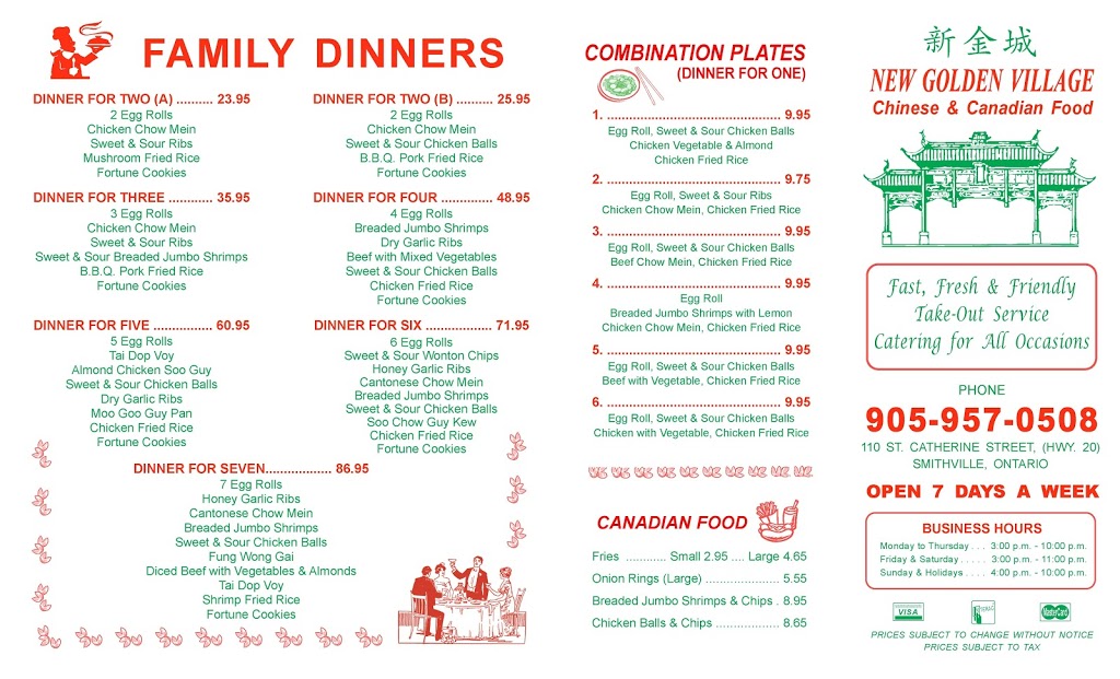 New Golden Village Chinese Take-Out Restaurant | 110 St Catharines St, Smithville, ON L0R 2A0, Canada | Phone: (905) 957-0508