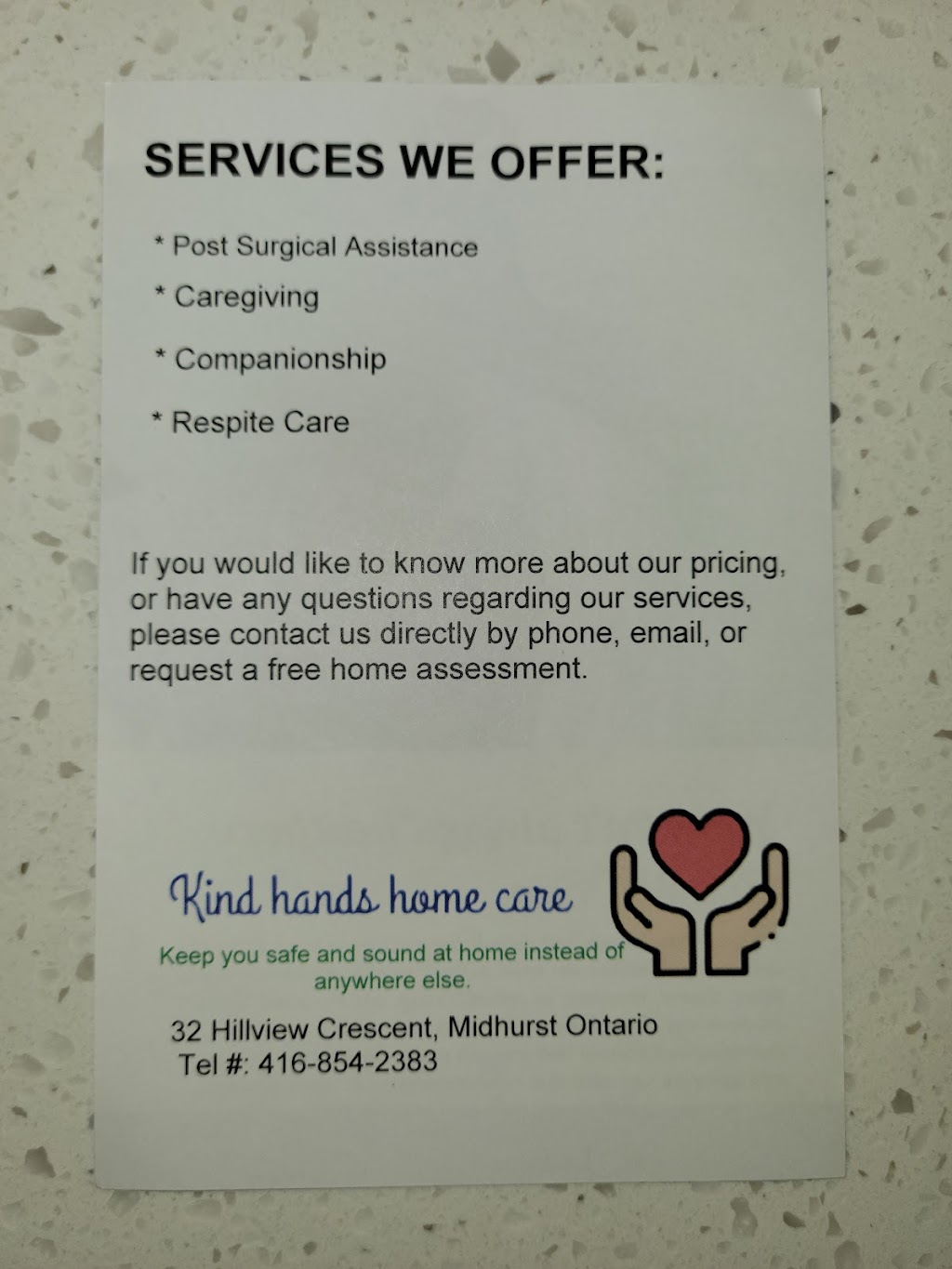 Kind Hands Home Care | 32 Hillview Crescent, Midhurst, ON L0L 1X0, Canada | Phone: (416) 854-2383