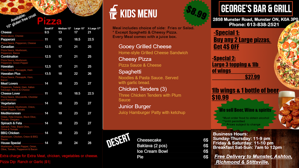 Georges Bar & Grill | 2858 Munster Rd, Ottawa, ON K0A 3P0, Canada | Phone: (613) 838-2521