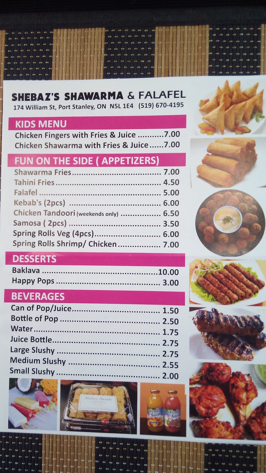 Shebazs Shawarma & Falafel | 174 William St, Port Stanley, ON N5L 1E4, Canada | Phone: (519) 670-4195