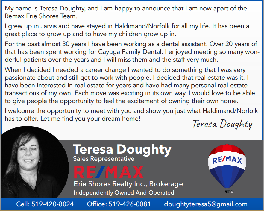 Teresa Doughty Realtor Remax Erie Shores | 103 Queensway East, Simcoe, ON N3Y 4M5, Canada | Phone: (519) 420-8024
