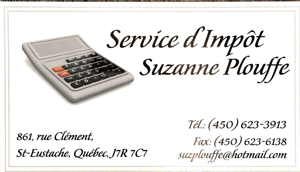 Service dImpôt Suzanne Plouffe | 861 Rue Clément, Saint-Eustache, QC J7R 7C7, Canada | Phone: (450) 623-3913