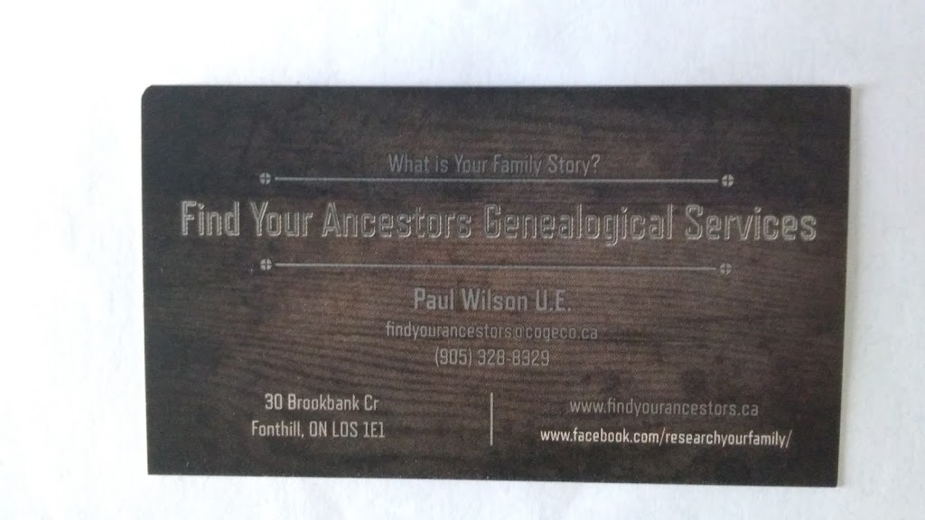 Find Your Ancestors Genealogical Services | 30 Brookbank Crescent, Fonthill, ON L0S 1E1, Canada | Phone: (905) 328-8329