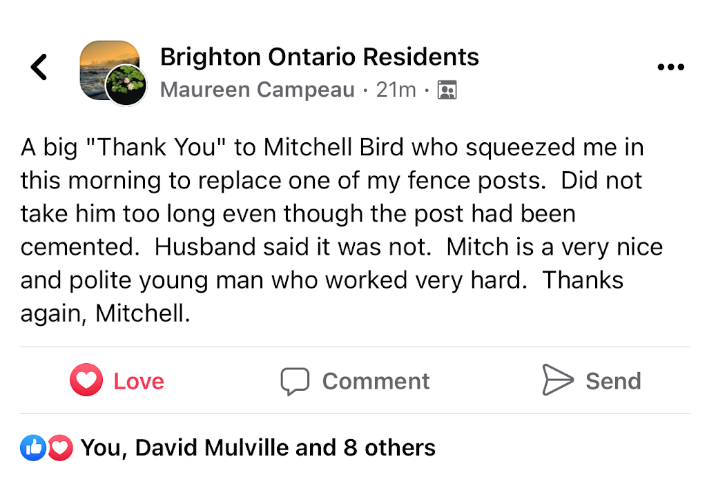 MHBirdPropertyandLawn | 488 Old Wooler Rd, Codrington, ON K0K 1R0, Canada | Phone: (613) 743-2545