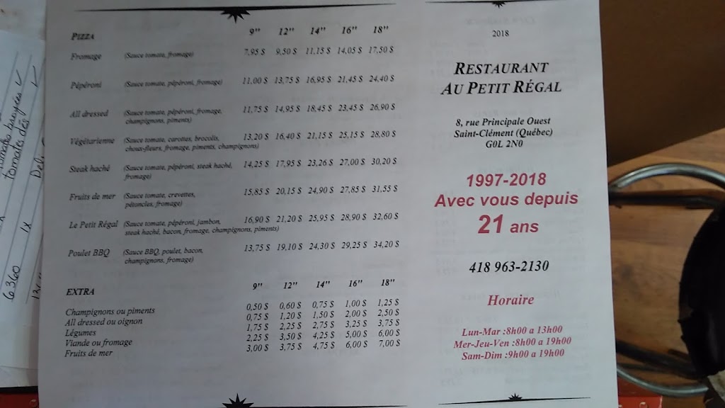 Restaurant Au Petit Regal | 8 Rue Principale O, Saint-Clément, QC G0L 2N0, Canada | Phone: (418) 963-2130
