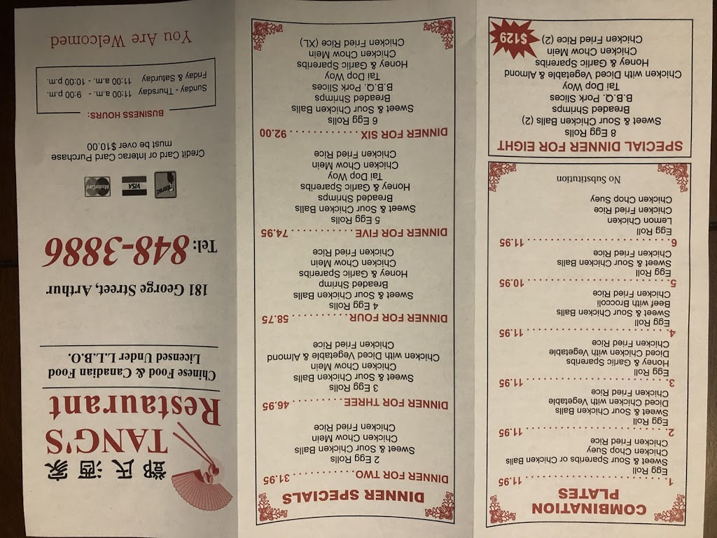 Tangs Restaurant | 181 George St, Arthur, ON N0G 1A0, Canada | Phone: (519) 848-3886