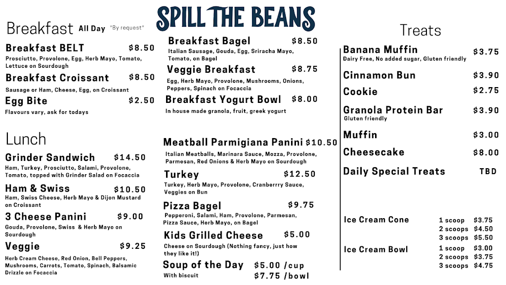 Spill the Beans | 40 Hewlett Park Landing #5, Sylvan Lake, AB T4S 2J3, Canada | Phone: (866) 590-9116