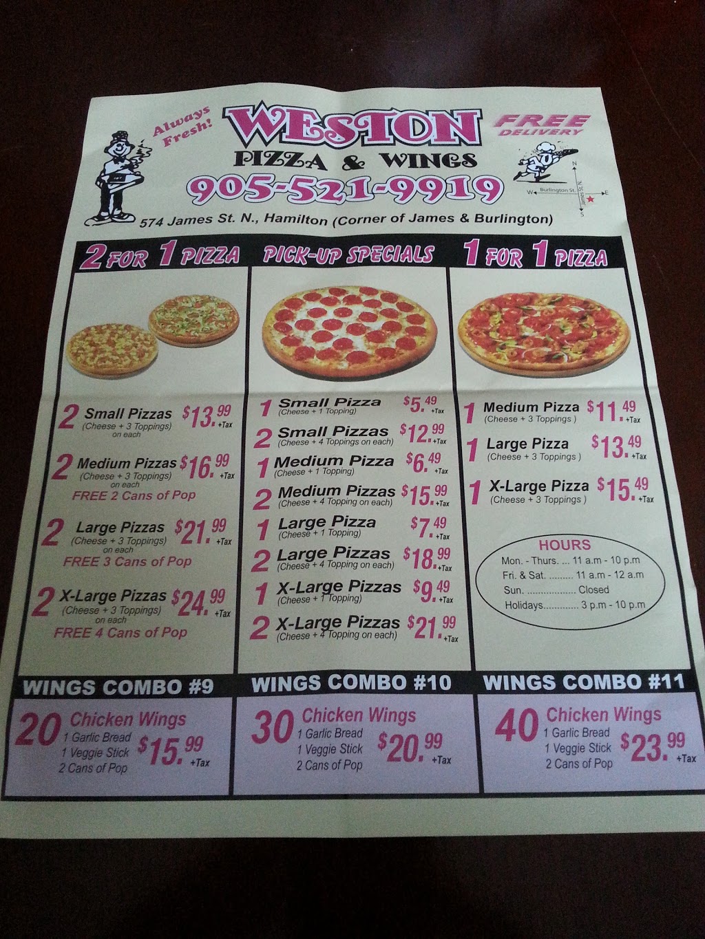 Weston Pizza And Wings | 574 James St N, Hamilton, ON L8L 1J7, Canada | Phone: (905) 521-9919