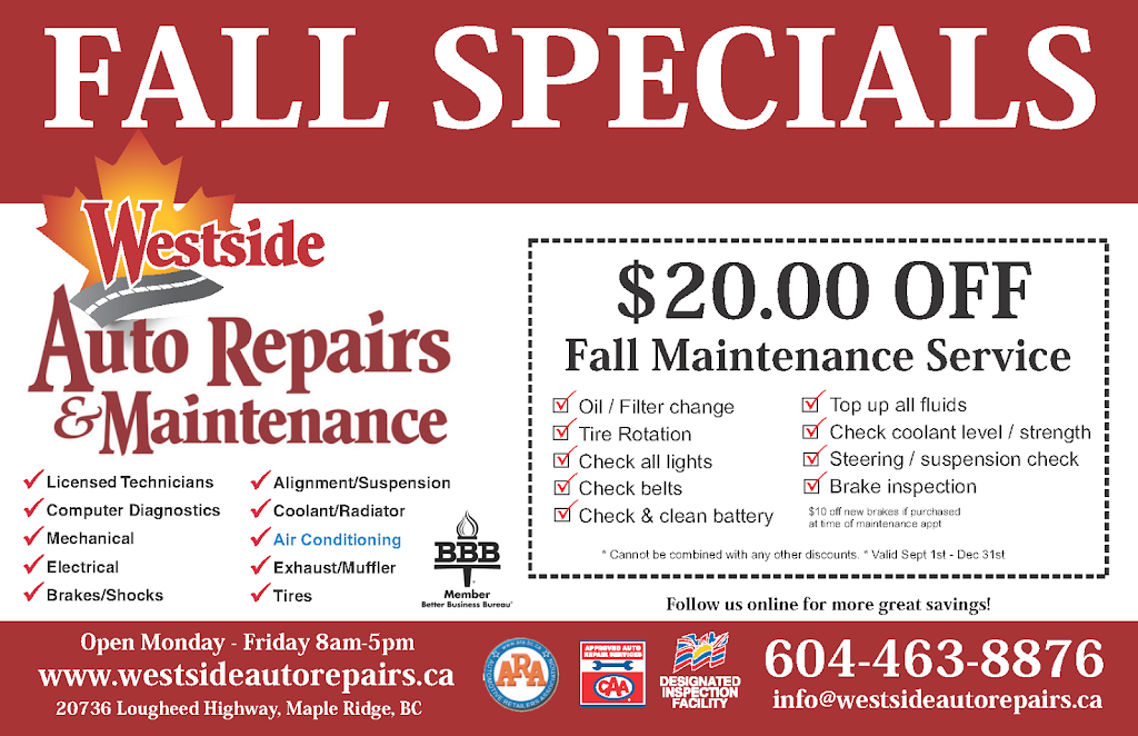 Westside Auto Repairs | 20736 Lougheed Hwy. #2, Maple Ridge, BC V2X 2R1, Canada | Phone: (604) 463-8876