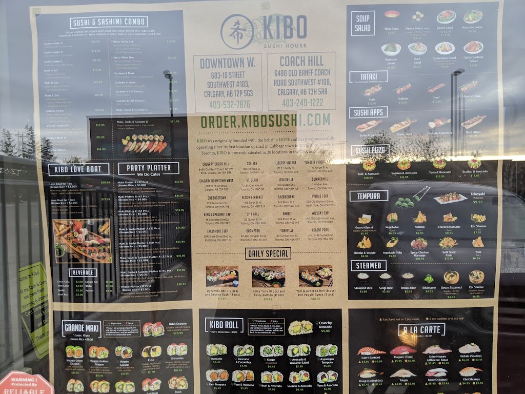 Kibo Sushi Calgary Coach Hill | 6490 Old Banff Coach Rd SW #108, Calgary, AB T3H 5R8, Canada | Phone: (403) 249-1222