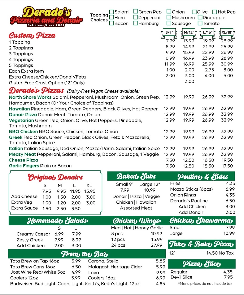 Derados Pizzeria And Donair | 275 Main St, Tatamagouche, NS B0K 1V0, Canada | Phone: (902) 657-9000