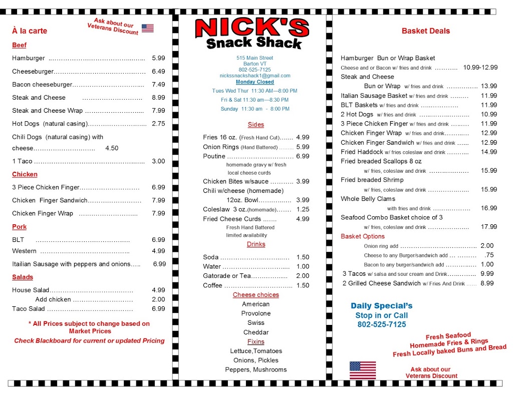 Nicks Snack Shack | 515 Main St, Barton, VT 05822, USA | Phone: (802) 525-7125
