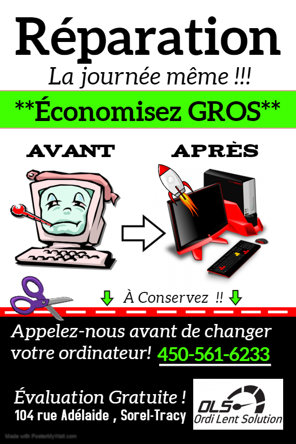 Ordi Lent Solution | 461 Rue Nollin, Sorel-Tracy, QC J3P 7W2, Canada | Phone: (450) 561-6233