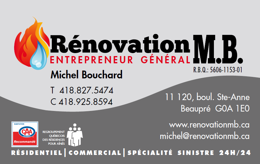Renovation M B | 11120 Bd Sainte-Anne, Beaupré, QC G0A 1E0, Canada | Phone: (418) 827-5474