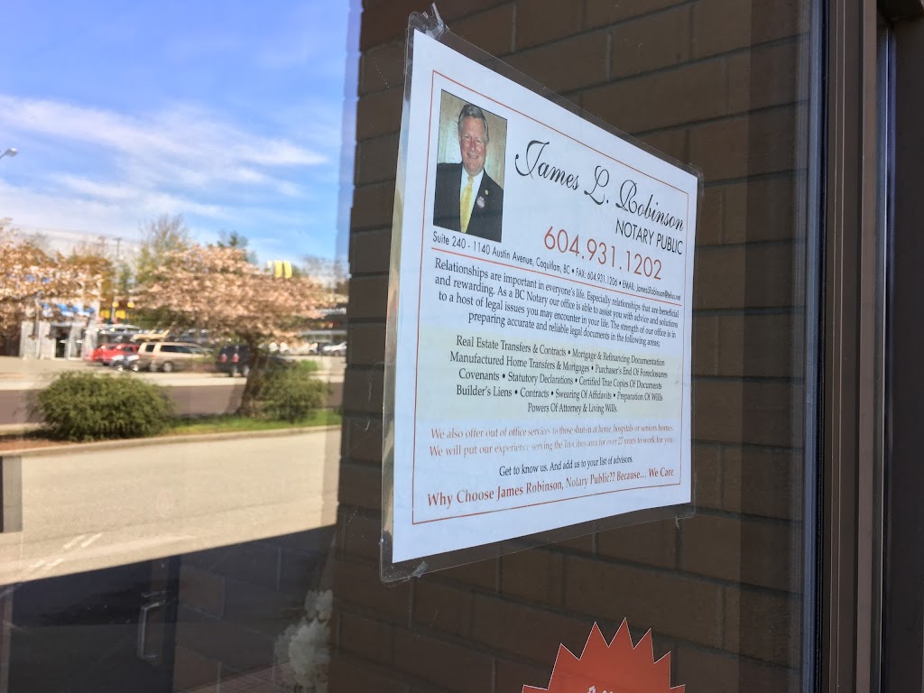 James L. Robinson, Notary Public since 1982 | 1140 Austin Ave Suite 240, Coquitlam, BC V3K 3P5, Canada | Phone: (604) 931-1202