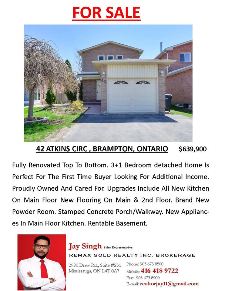 Jay Singh | 6 Hallen Rd, Brampton, ON L6Y 2V6, Canada | Phone: (416) 418-9722