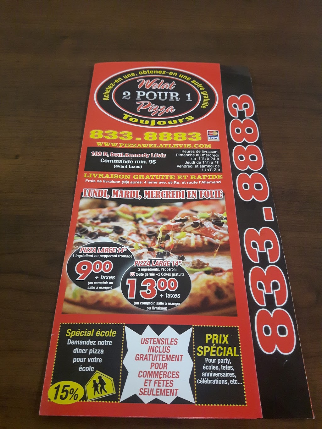 Pizza Welat | 108 Boulevard du Président Kennedy, Lévis, QC G6V 6C9, Canada | Phone: (418) 833-8883