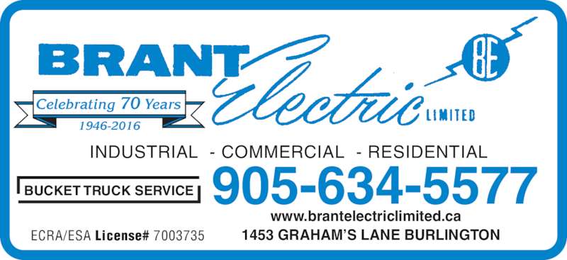 Brant Electric Ltd | 1453 Grahams Ln, Burlington, ON L7S 1W5, Canada | Phone: (905) 634-5577