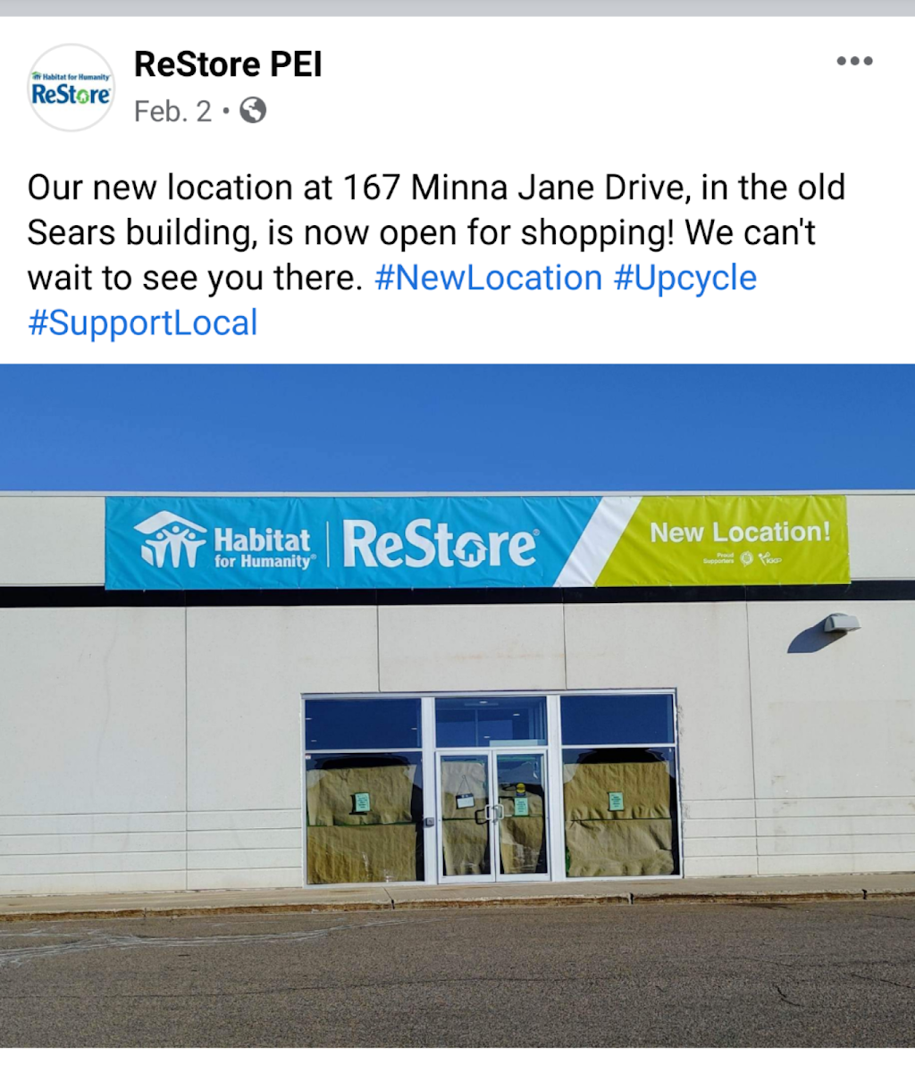 Habitat for Humanity ReStore | 167 Minna jane drive, Charlottetown, PE C1E 2L9, Canada | Phone: (902) 368-7539