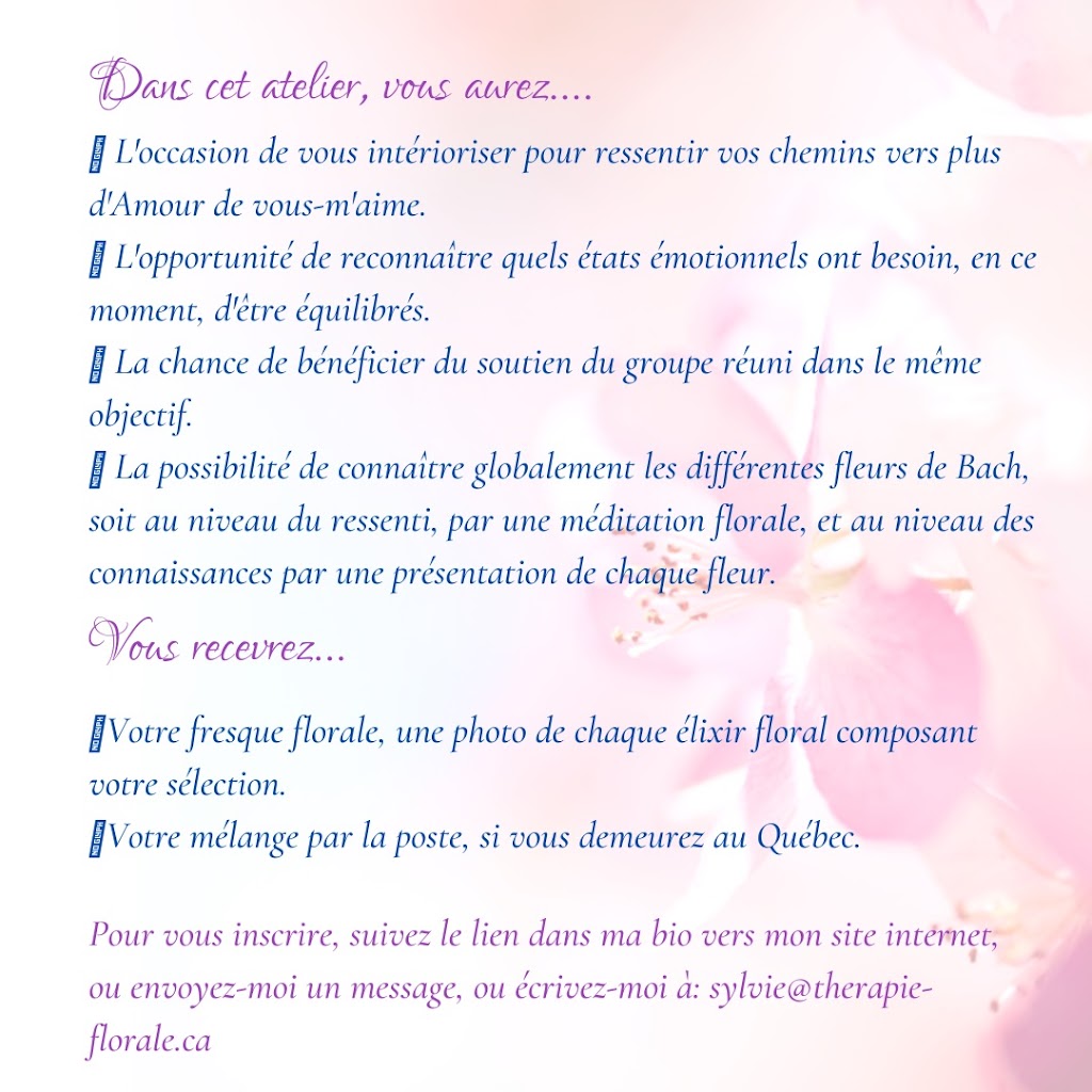 Sylvie Lévesque, Thérapie Florale, LAmour au Coeur de Soie | 815 Rue Marcel, Sainte-Adèle, QC J8B 1L7, Canada | Phone: (819) 507-1394