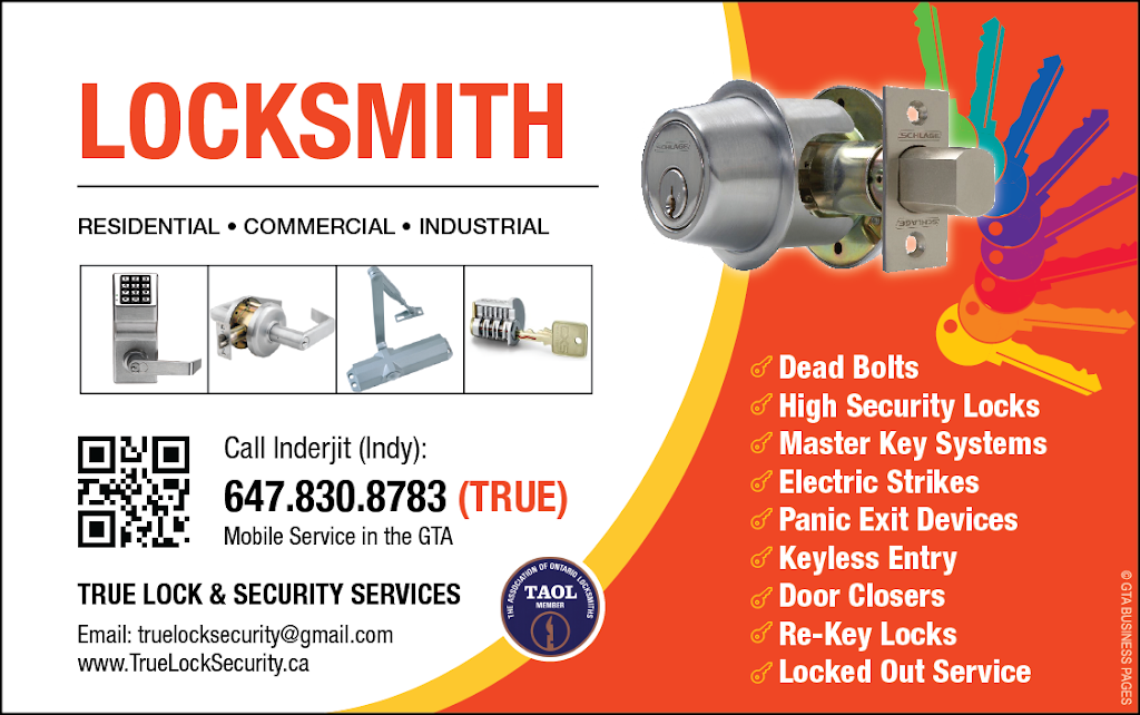 True Lock & Security Services | 72 Dolphin Song Crescent, Brampton, ON L6R 2A7, Canada | Phone: (647) 830-8783