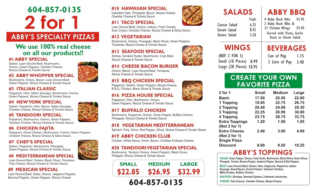 Abby Pizza Place Ltd | 3089 272 St, Aldergrove, BC V4W 3R9, Canada | Phone: (604) 857-0135
