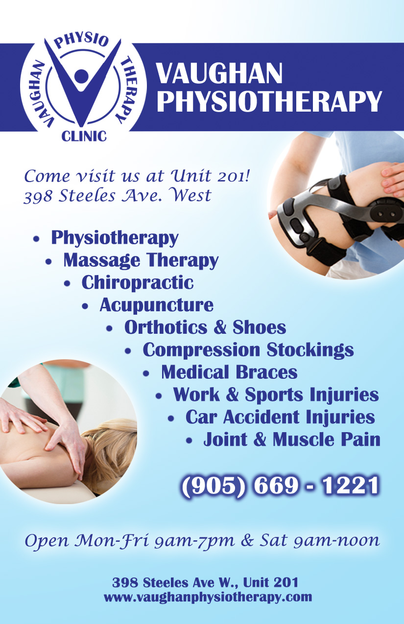 Vaughan Physiotherapy Clinic | 398 Steeles Ave W #201, Thornhill, ON L4J 6X3, Canada | Phone: (905) 669-1221