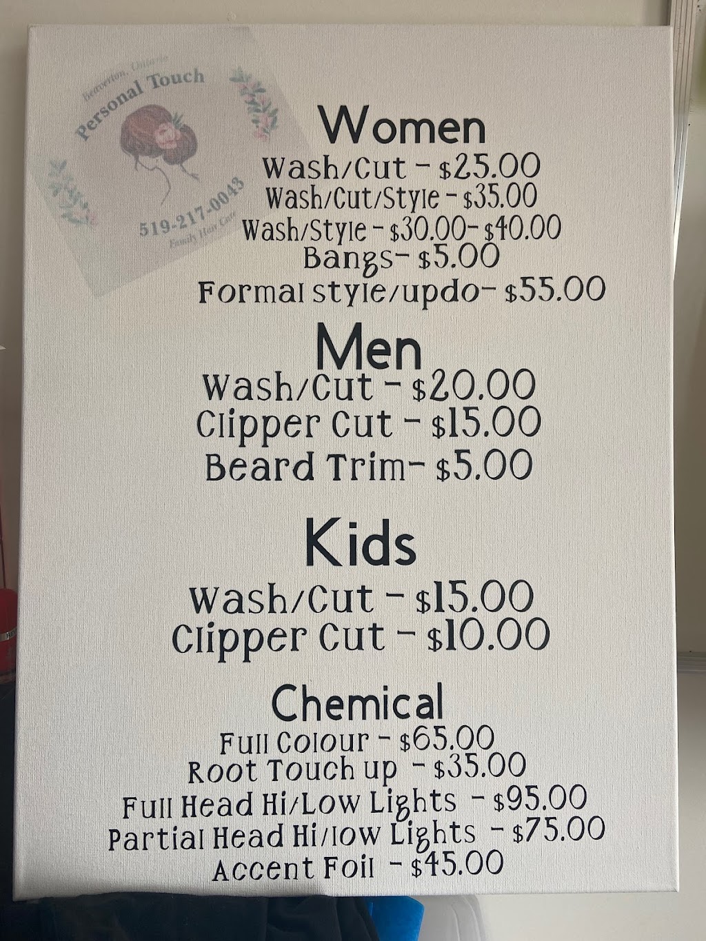 Personal Touch Family Hair Care | 22 McCaskell St, Beaverton, ON L0K 1A0, Canada | Phone: (519) 217-0043