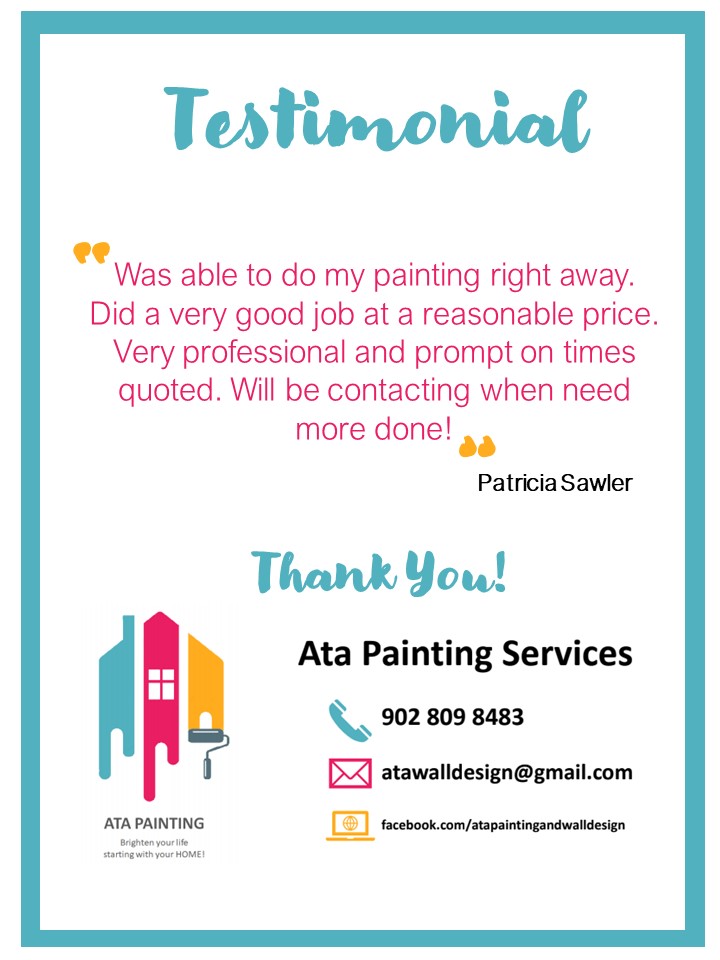 Ata Painting and Wall Design Services | 320 Lakeview Ave, Middle Sackville, NS B4E 3B6, Canada | Phone: (902) 809-8483
