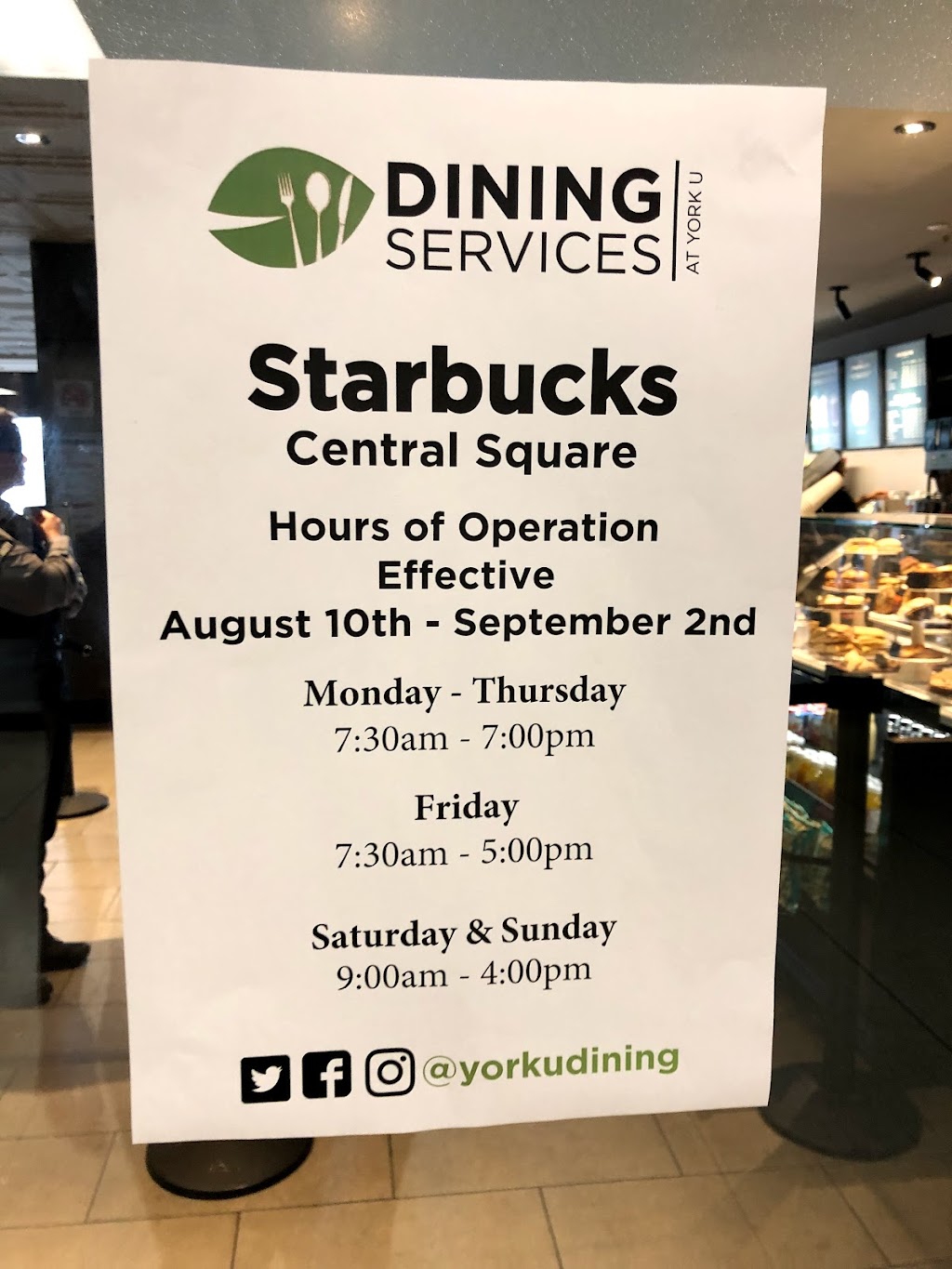 Starbucks | York University, 4700 Keele St, North York, ON M3J 1P3, Canada | Phone: (647) 390-3718