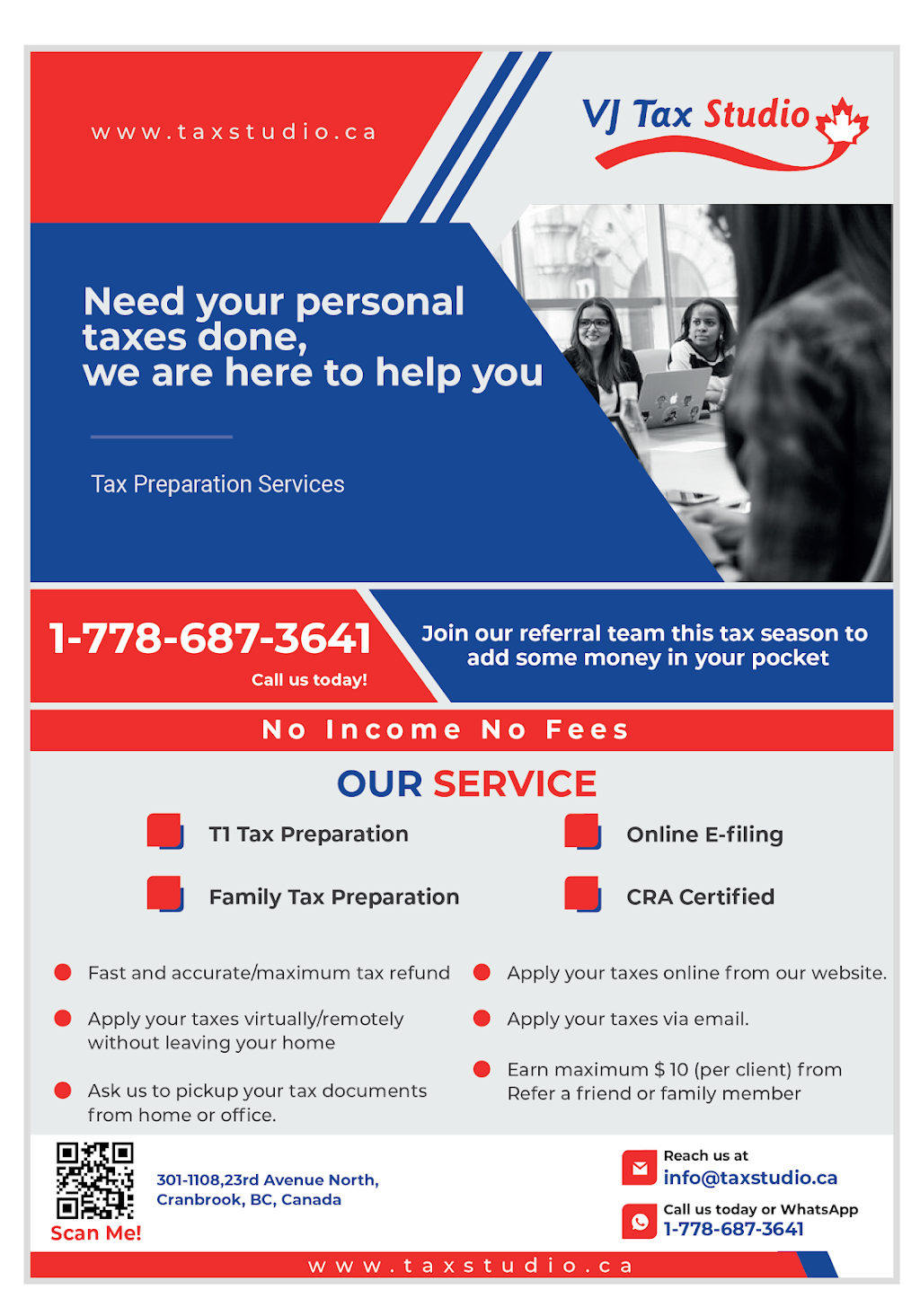 VJ Tax Studio Inc. | 1108 23 Ave N #301, Cranbrook, BC V1C 5T6, Canada | Phone: (778) 687-3641