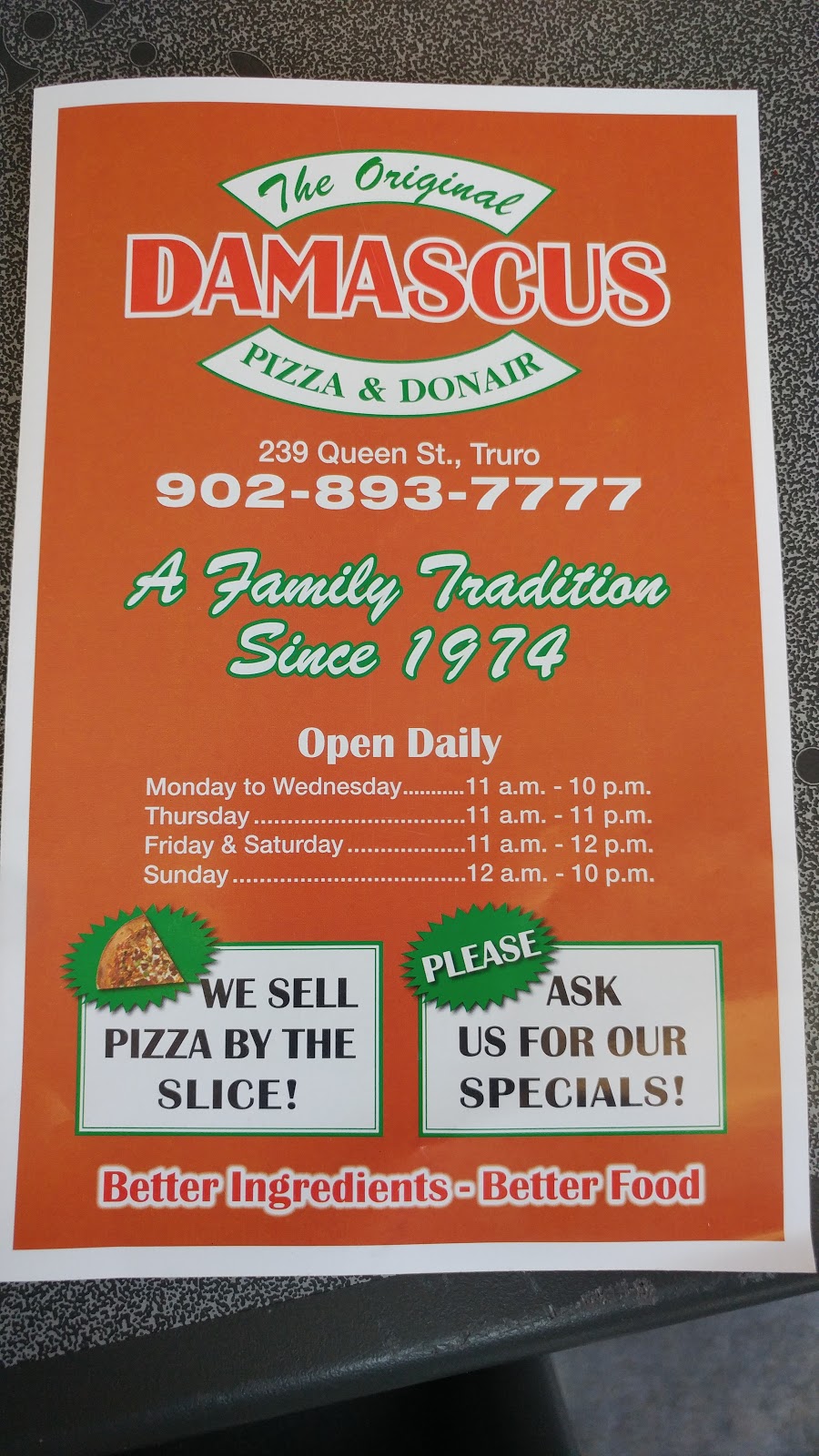 Damascus Pizza & Donair | 239 Queen St, Truro, NS B2N 2B6, Canada | Phone: (902) 893-7777