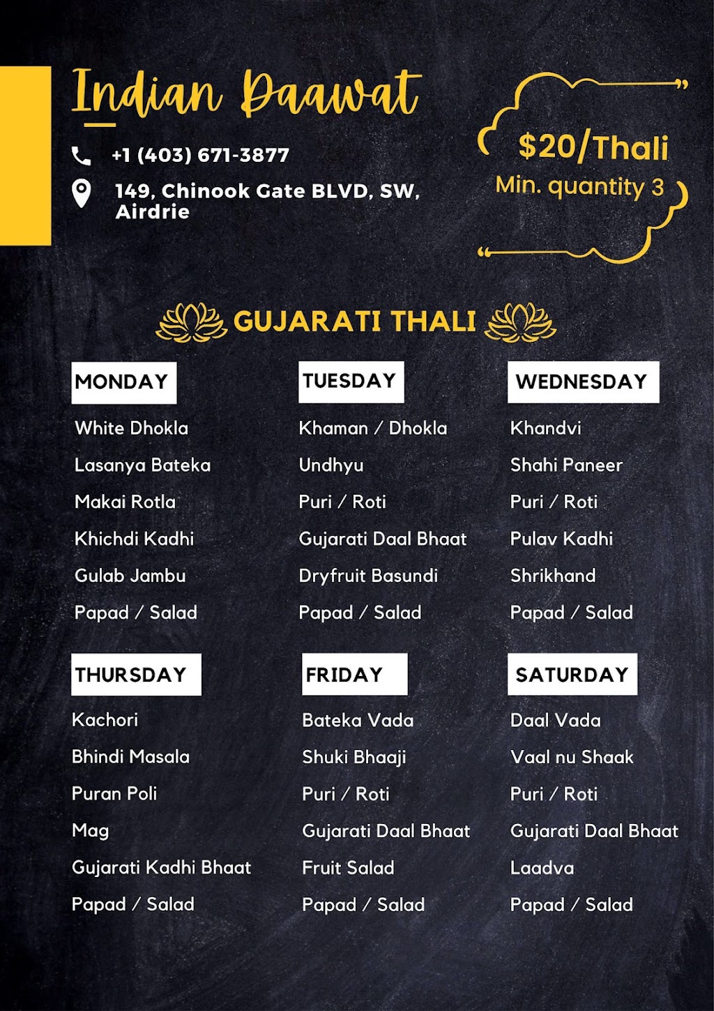 Indian Daawat | 149 Chinook Gate Blvd SW, Airdrie, AB T4B 4V3, Canada | Phone: (403) 689-9779